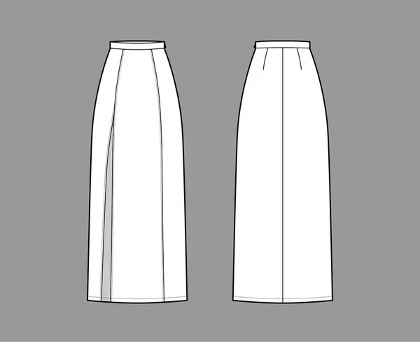 Срез юбки макси техническая мода иллюстрация с длиной лодыжки силуэт, полнота карандаша плоский нижний шаблон — стоковый вектор