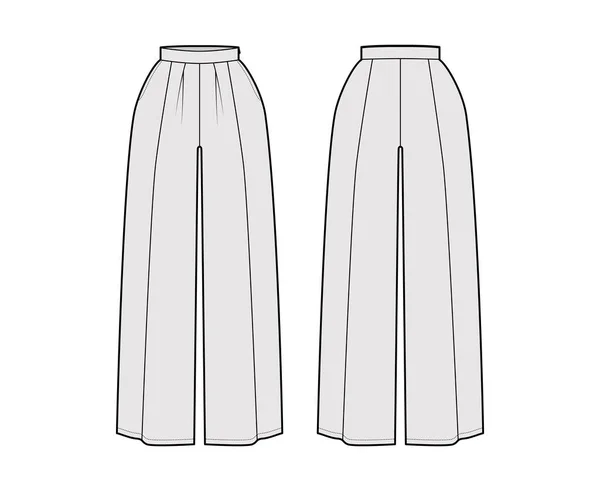Спідниця штанів culotte marcho технічна модна ілюстрація з довжиною підлоги щиколотки, оверсайз силует, бічна блискавка Плоска — стоковий вектор