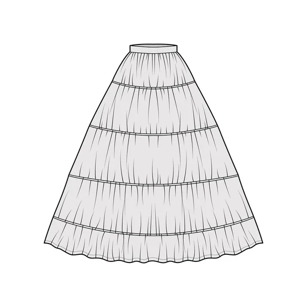 Юбка юбка для платья техническая мода иллюстрация с верхней длиной пола силуэт круглое нижнее белье полноты — стоковый вектор