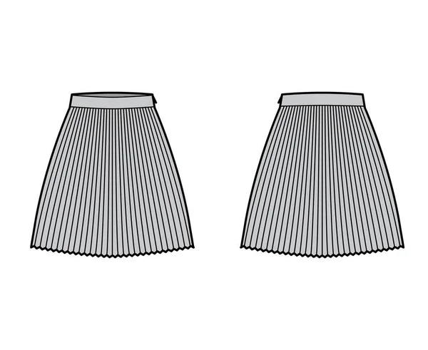 Складки юбки солнечные складки техническая мода иллюстрация с ниже колена силуэт длиной силуэт, круглые полноты. Плоское дно — стоковый вектор