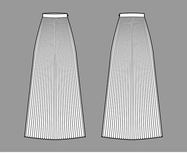 Kjol solstråle veck maxi teknisk mode illustration med golv fotled längd siluett, cirkulär fullhet. botten — Stock vektor