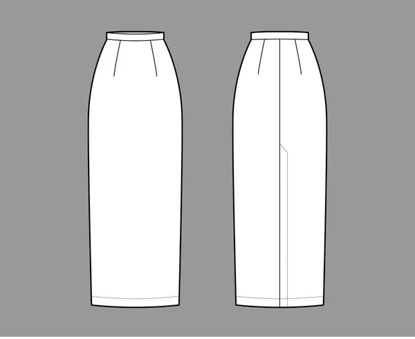 Skirt maxi μολύβι πληρότητα σιλουέτα τεχνική εικόνα μόδας με πίσω σχισμή, μήκη αστράγαλο δαπέδου. Επίπεδο κάτω μέρος — Διανυσματικό Αρχείο