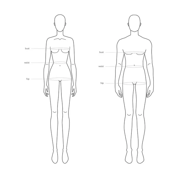 Erkekler ve kadınlar standart vücut parçaları terminoloji ölçümleri giysi ve aksesuarlar için illüstrasyon moda 