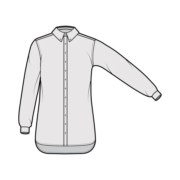 Chemise classique illustration de mode technique avec manches longues droites avec poignets, coupe relax, boutons, col régulier — Image vectorielle