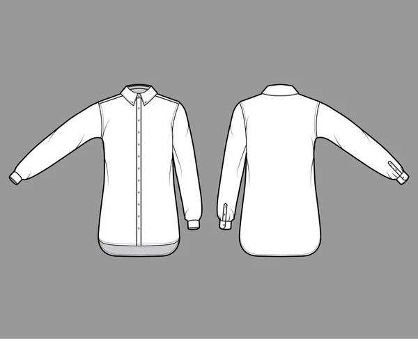Klasyczna koszula techniczna ilustracja moda z prostymi długimi rękawami z mankietem, relaks fit, przyciski, regularny kołnierz — Wektor stockowy