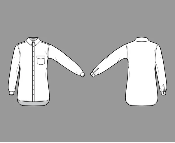 Класична сорочка технічна модна ілюстрація з кутовою кишенею, прямими довгими рукавами, розслабтеся підходить для кнопок спереду — стоковий вектор