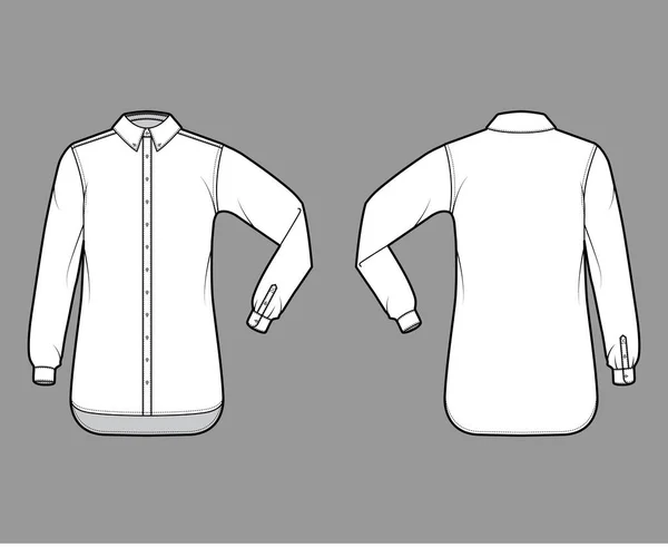 Κλασικό πουκάμισο τεχνική εικόνα μόδας με τον αγκώνα φορές μακρύ μανίκι, χαλαρώστε ταιριάζει, κουμπιά στερέωσης, τακτική γιακά — Διανυσματικό Αρχείο