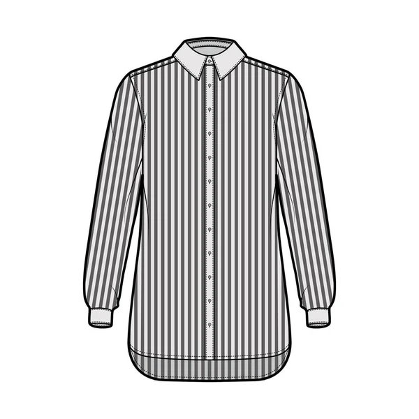 Koszula duchowny pasek moda techniczna ilustracja z długimi rękawami z mankietem, relaks fit, przycisk-down, regularny kołnierz — Wektor stockowy