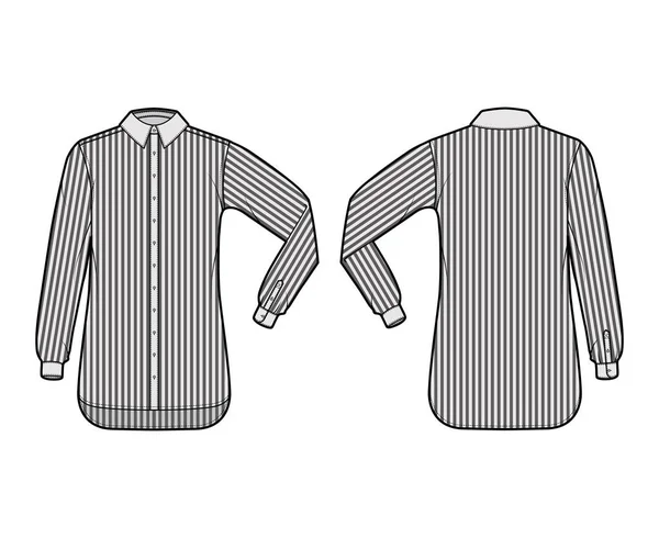 衬衫神职人员条纹技术时尚插图与肘弯长袖，宽松的合身，钮扣下来，定期领子. — 图库矢量图片