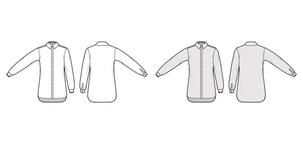 Chemise classique illustration de mode technique avec manches longues droites avec poignets, coupe relax, boutons, col régulier — Image vectorielle