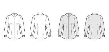 Gömlek, teknik moda illüstrasyonuna uzun kollu, manşetli, dar kesimli, dartlı, düğmeli