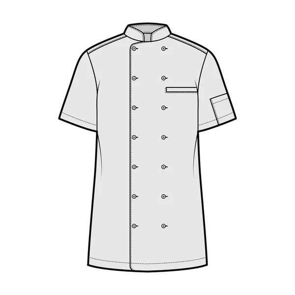Hemdbäcker Köche einheitliche technische Mode Illustration mit kurzen Ärmeln, Eingrifftaschen, entspannte Passform, Doppelbrust — Stockvektor