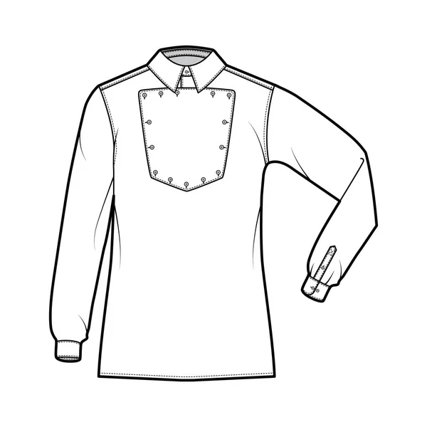 Koszula kawalerii Oficer technicznej mody Ilustracja ze śliniaczkiem, łokieć krotnie długie rękawy, relaks pasuje, klasyczny kołnierz. Mieszkanie — Wektor stockowy