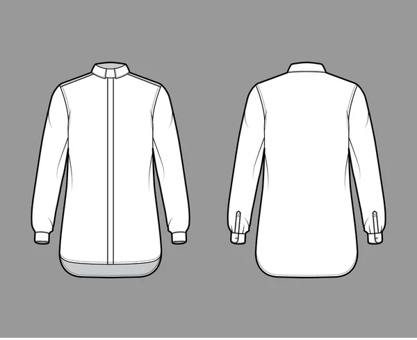 Shirt geestelijken technische mode illustratie met lange mouwen met manchet, relax fit, verborgen knop-down, Tab Collar — Stockvector