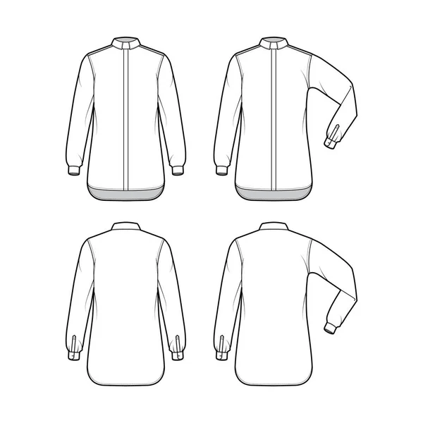 Ensemble de Chemise clergé mode technique illustration avec coude pli manches longues, coupe relax, bouton caché, Onglet Col — Image vectorielle