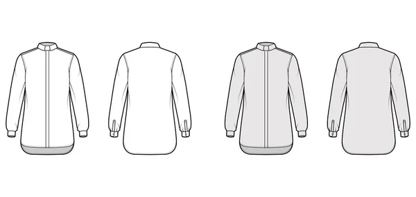 Camicia clero tecnica illustrazione di moda con maniche lunghe con polsino, relax in forma, nascosto button-down, Tab Collar — Vettoriale Stock