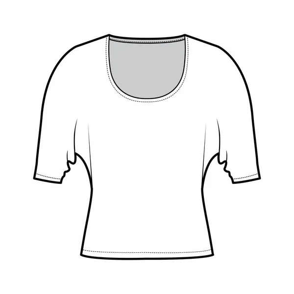 Зверху з ліктем Долман рукава технічна ілюстрація моди з розслабляючим приляганням, під довжиною талії, круглим вирізом. Плоский — стоковий вектор