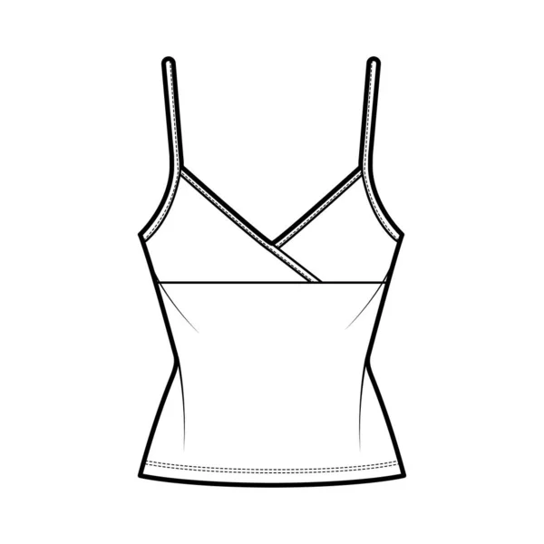 Camisole surplice tank katoen-jersey top technische mode illustratie met empire naad, dunne verstelbare riemen, slanke — Stockvector