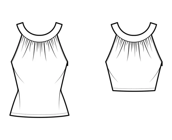 포크둥근 목 밴드 밴드 탱크 기술적 패션의 세트 러닝, 맞는 몸, 튜닉 및 허리 길이의 헴 — 스톡 벡터