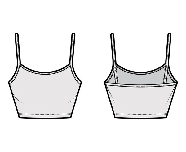 Oříznout Camisole naběračku krku bavlněný dres top technické módní ilustrace s tenkými nastavitelnými řemínky, štíhlé fit. Flat — Stockový vektor