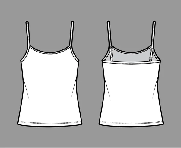 Camisole meraup leher katun-jersey atas gambar fashion teknis dengan tali penyesuaian tipis, outwear datar besar - Stok Vektor