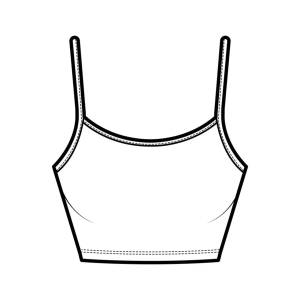 Crop Camisole σέσουλα λαιμό βαμβάκι-φανέλα κορυφαία τεχνική εικόνα μόδας με λεπτό ρυθμιζόμενο ιμάντες, λεπτή εφαρμογή. Επίπεδη — Διανυσματικό Αρχείο