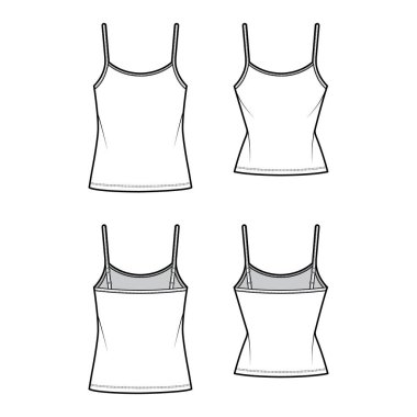 İnce kayışlı, ince ve büyük bedenli pamuk-formalı Camisoles takımı.