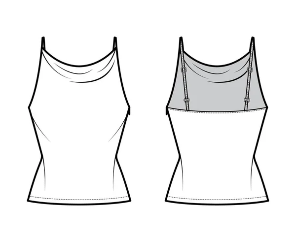 罐体高披肩顶部技术时尚的例子与薄可调的带子,苗条的适合,拉长的折边.平面服装 — 图库矢量图片