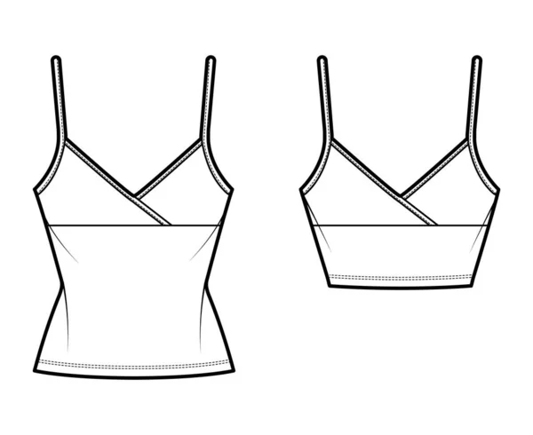 Set of Camisoles többlet tartály top műszaki divat illusztráció birodalmi varrás, állítható hevederek, vékony illeszkedés — Stock Vector