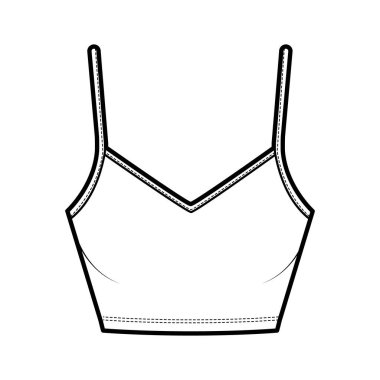 Kırpılmış Camisole V yaka pamuk-kazak ince ayarlanabilir kayışlı ince düz giyimli, en iyi teknik moda illüstrasyonu