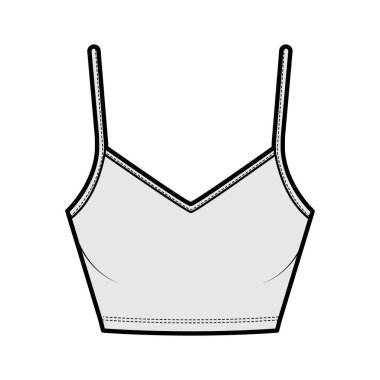 Kırpılmış Camisole V yaka pamuk-kazak ince ayarlanabilir kayışlı ince düz giyimli, en iyi teknik moda illüstrasyonu