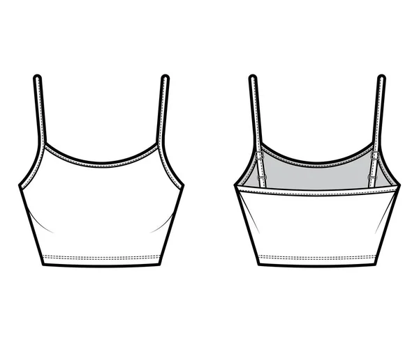 Oříznout Camisole naběračku krku bavlněný dres top technické módní ilustrace s tenkými nastavitelnými řemínky, štíhlé fit. Flat — Stockový vektor