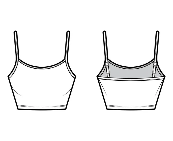 Beskär Camisole scoop hals bomull-jersey topp teknisk mode illustration med tunna justerbara remmar, smal passform. Platt — Stock vektor