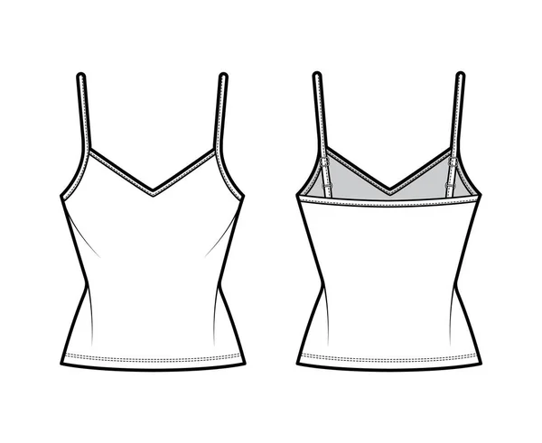 Camisole V-neck 면화 - 셔츠 맨 위 기술적 인 패션 삽화얇은 조정 가능 한 끈, 얇은 맞음, 튜닉 길이 — 스톡 벡터