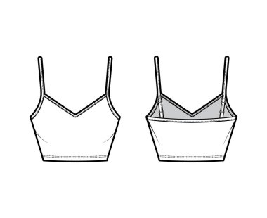 Kırpılmış Camisole V yaka pamuk-kazak ince ayarlanabilir kayışlı ince düz giyimli, en iyi teknik moda illüstrasyonu