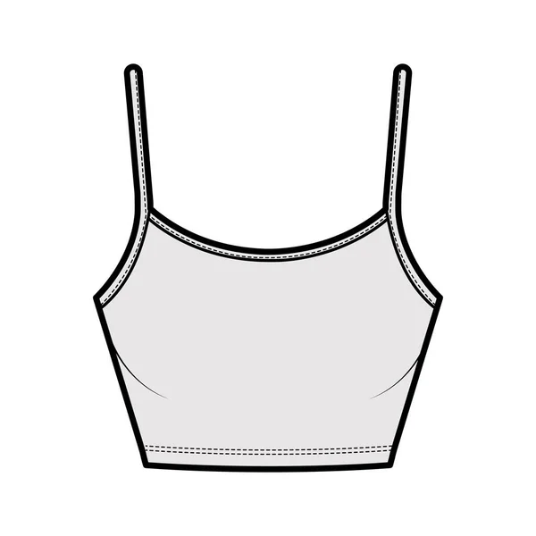 Crop Camisole scoop neck cotton-jersey top technical fashion illustration with thin adjustable straps, slim fit. Flat — Stock Vector