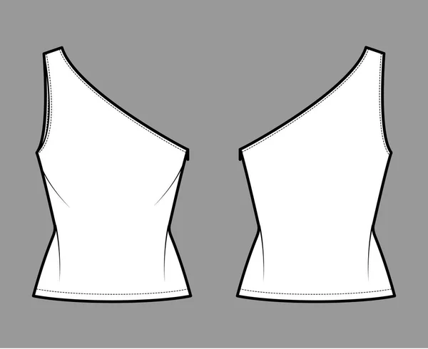 Одноплемінний верхній бак технічної моди ілюстрації з вбудованим тонким тілом, довжина туніки піхви. Плоский одяг сорочки — стоковий вектор