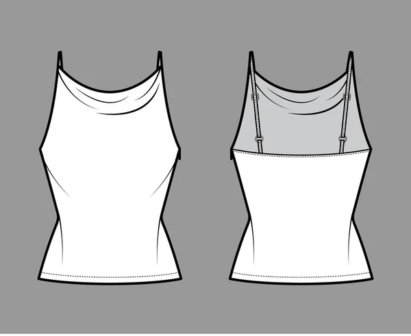 Tank alto cappuccio illustrazione tecnica di moda con cinghie sottili regolabili, slim fit, orlo allungato. Abbigliamento piatto — Vettoriale Stock