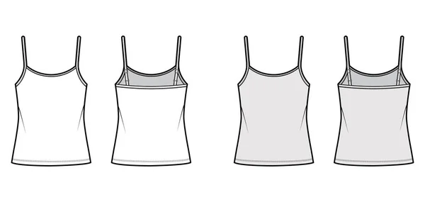 Camisole gombóc nyak pamut-mez felső technikai divat illusztráció vékony állítható hevederek, túlméretezett lapos fehérnemű — Stock Vector