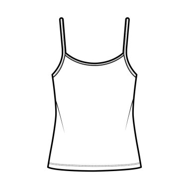 Gecelik kepçe yaka pamuk-forma ince ayarlanabilir kayışlı, büyük beden düz giyimli en iyi teknik moda illüstrasyonu.