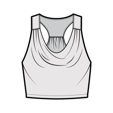 Tank yarış önlüğü üst düzey teknik moda illüstrasyonlu, geniş, bel uzunluğunda. Düz giyim.