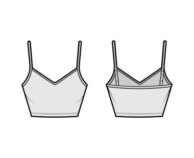 Kırpılmış Camisole V yaka pamuk-kazak ince ayarlanabilir kayışlı ince düz giyimli, en iyi teknik moda illüstrasyonu