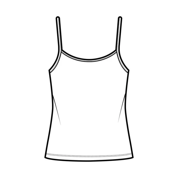 Camisole colher pescoço algodão-jersey top técnica moda ilustração com tiras ajustáveis finas, roupas planas de grandes dimensões —  Vetores de Stock