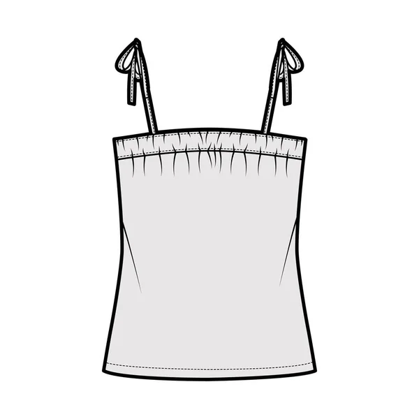 Tank tie correa superior ilustración técnica de moda con acanalado, de gran tamaño, longitud de la túnica. Camisa de ropa plana outwear — Archivo Imágenes Vectoriales