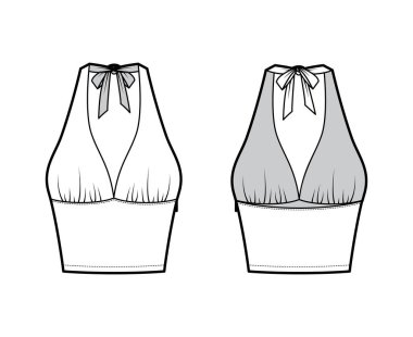 En iyi ekin imparatorluğu dikişleri ve dar kesim, bel uzunluğunda, teknik moda illüstrasyonu. Düz giysi.