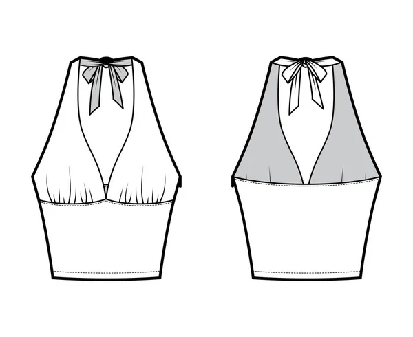 顶级作物帝国接缝和紧凑型吊带裤技术时尚展示与苗条的，腰围长。平面服装 — 图库矢量图片