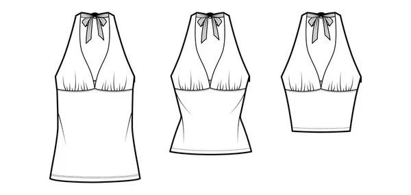 Set of Tops birodalmi varrás és tieback kötőfék tartály műszaki divat illusztráció közel illeszkedő, túlméretezett alakú, — Stock Vector