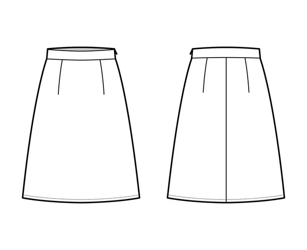 Saia A linha de plenitude técnica moda ilustração com silhueta de comprimento do joelho, cintura fina modelo de fundo plano — Vetor de Stock