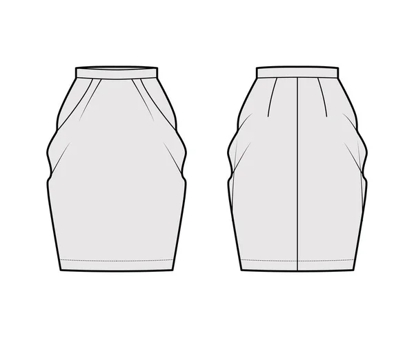 Technický módní ilustrace se siluetou rovných kolen, plnost tužky, tenký pas. Rovné dno — Stockový vektor