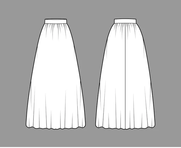 Спідниця maxi dirndl технічна модна ілюстрація з силуетом довжини підлогового щиколотки, напівкругла повнота Плоске дно — стоковий вектор